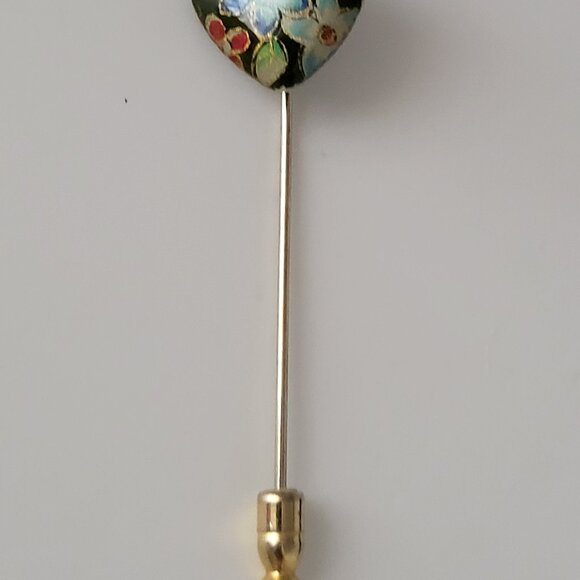 Vintage Heart Cloisonne' Enamel Hat Lapel Pin - Picture 8 of 8